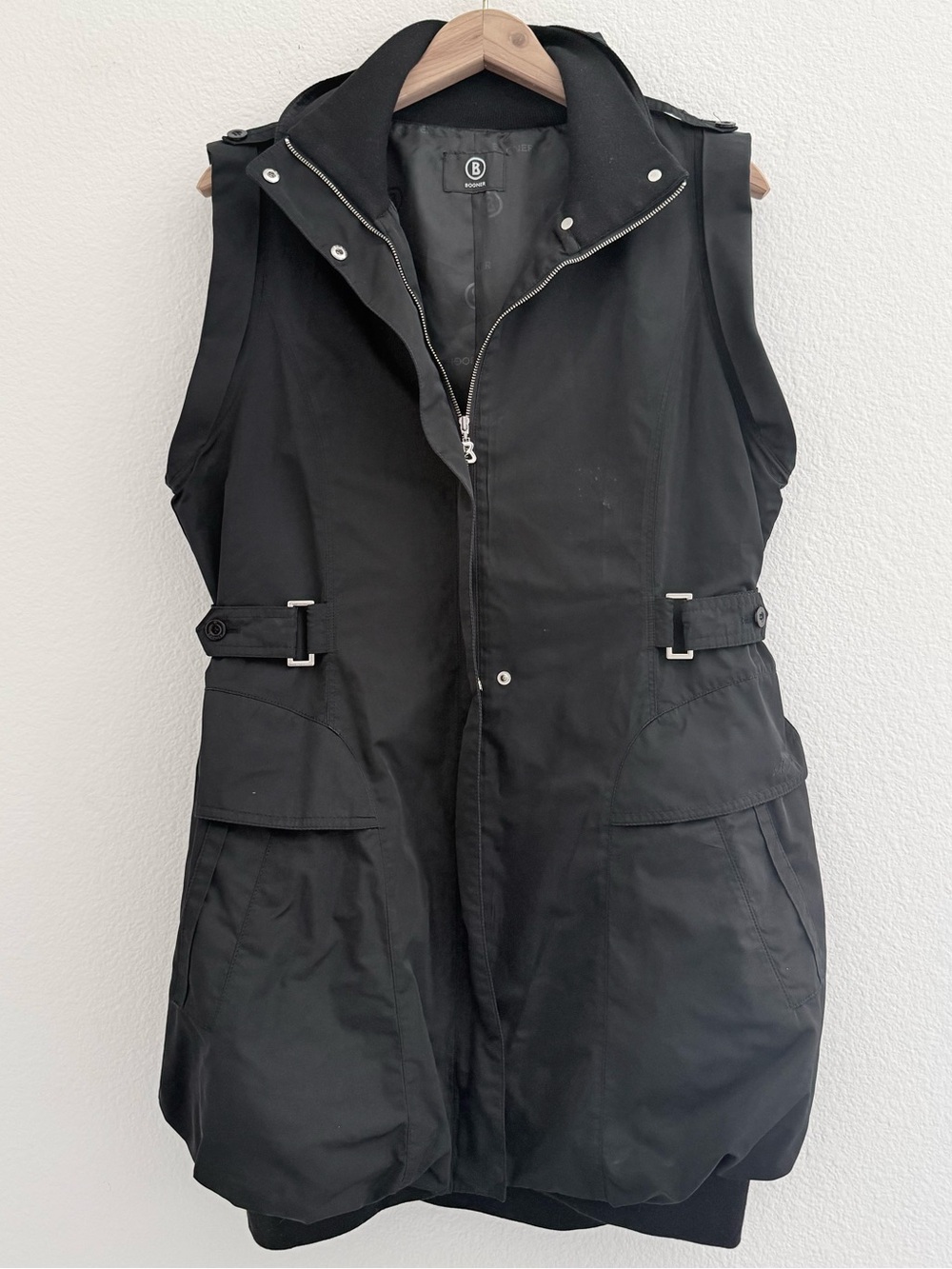Bogner Black Cargo Utility Vest Jacket Women’s  Full Zip Snap Front longline